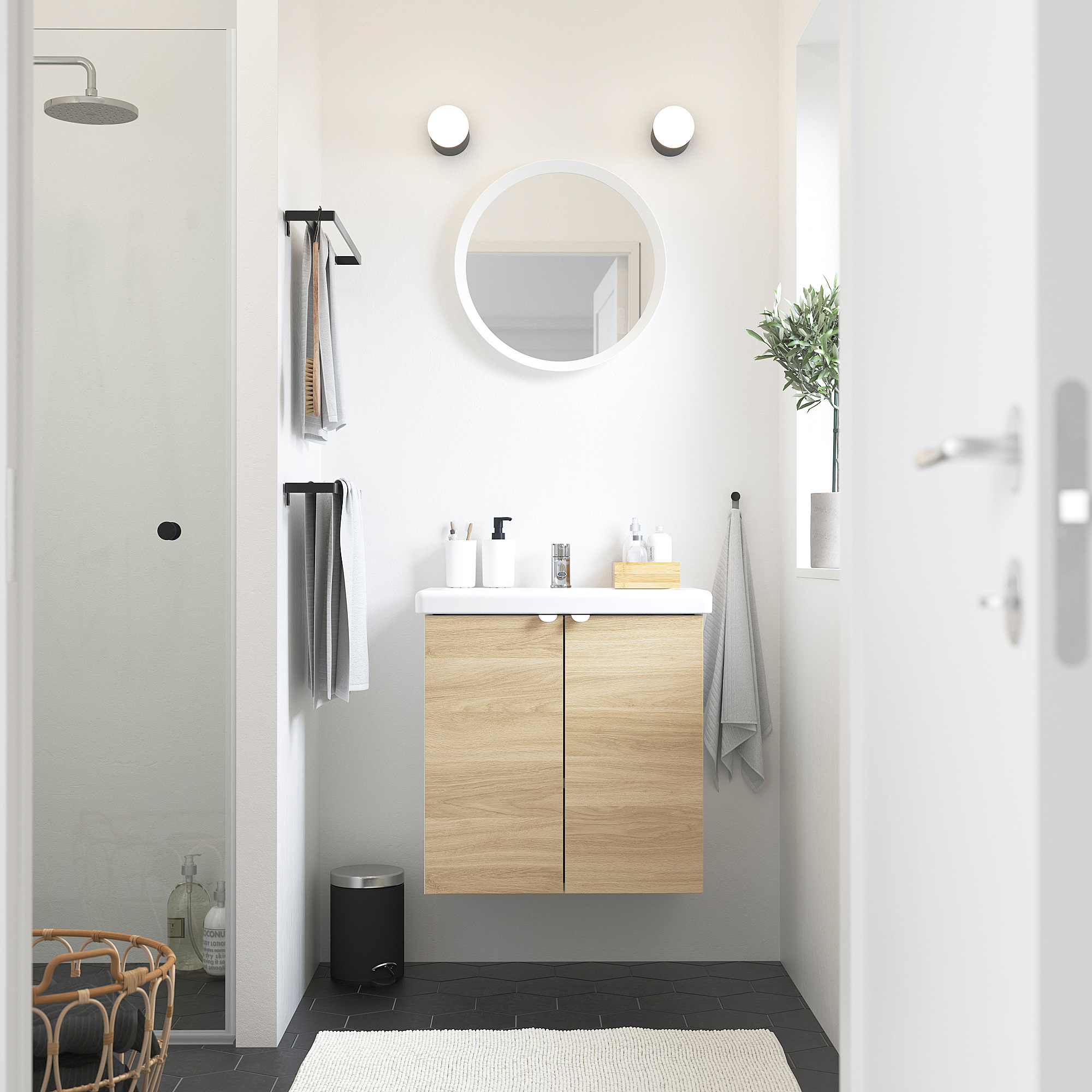 ENHET/TVÄLLEN wash-stnd w doors/wash-basin/tap