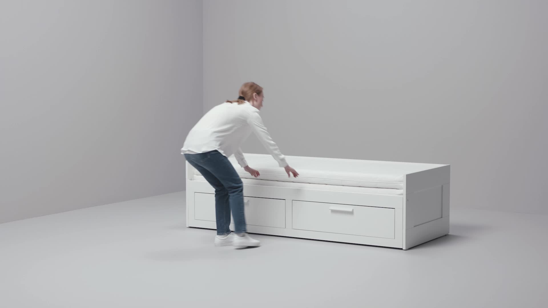 BRIMNES - day-bed w 2 drawers/2 mattresses, white/Åfjäll firm 