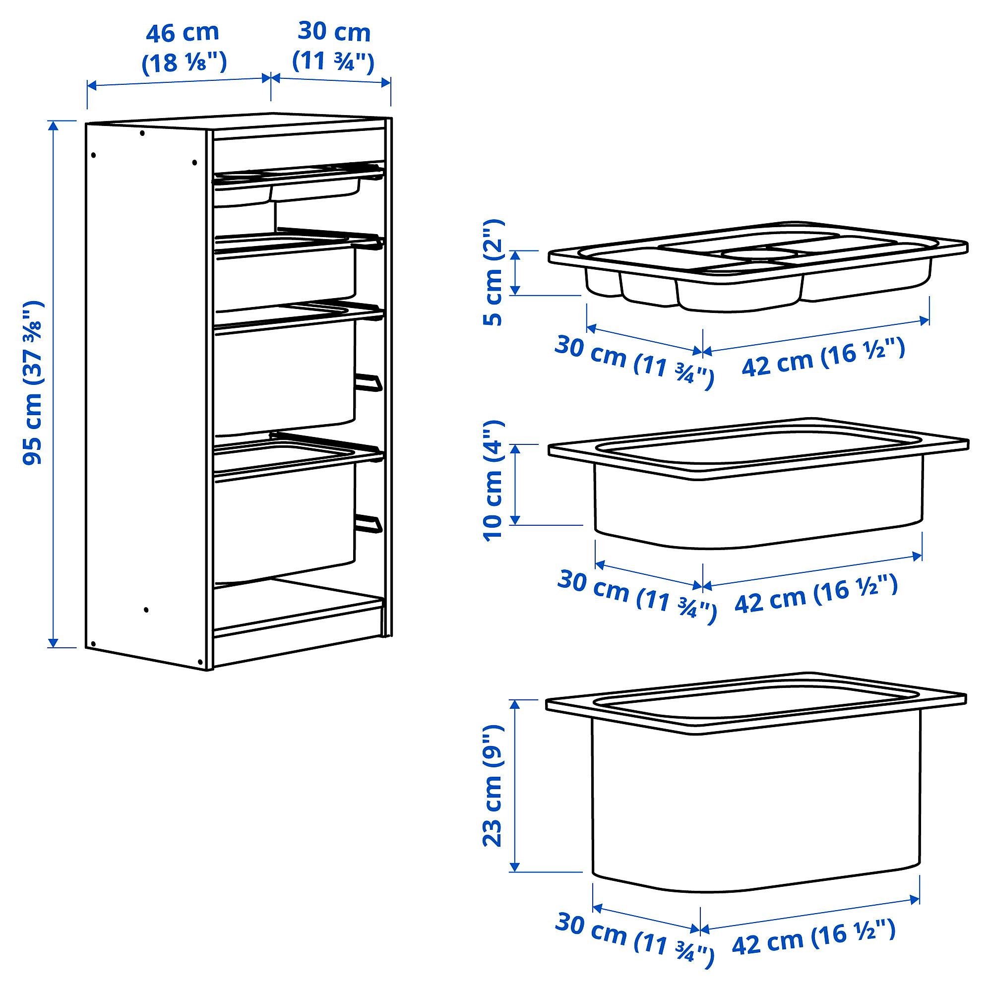 TROFAST storage combination with boxes/tray