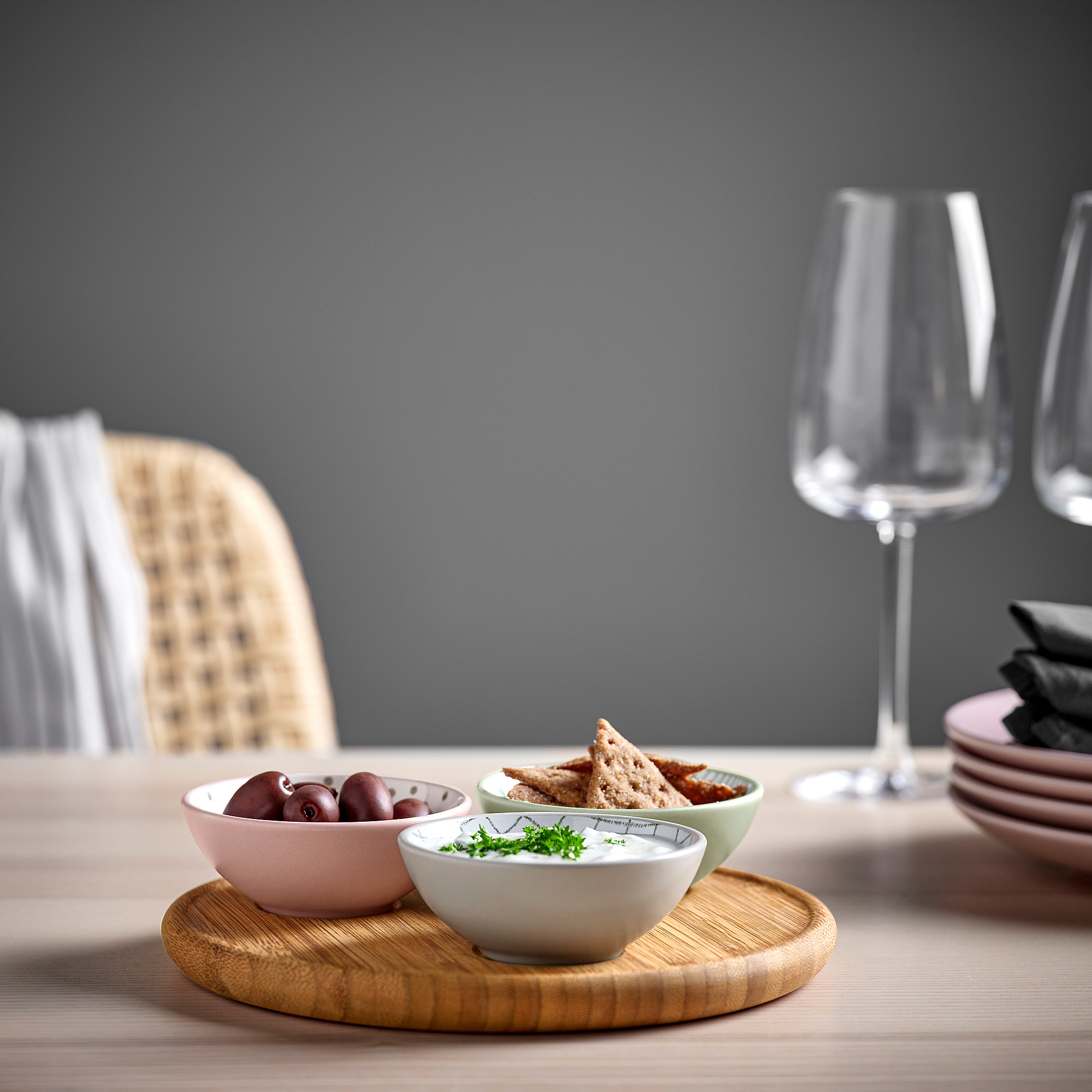 TRÅDTICKA tray with 3 bowls