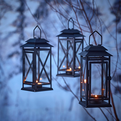 ENRUM Lantern f/tealight, indoor/outdoor, black, 8 ¾ - IKEA