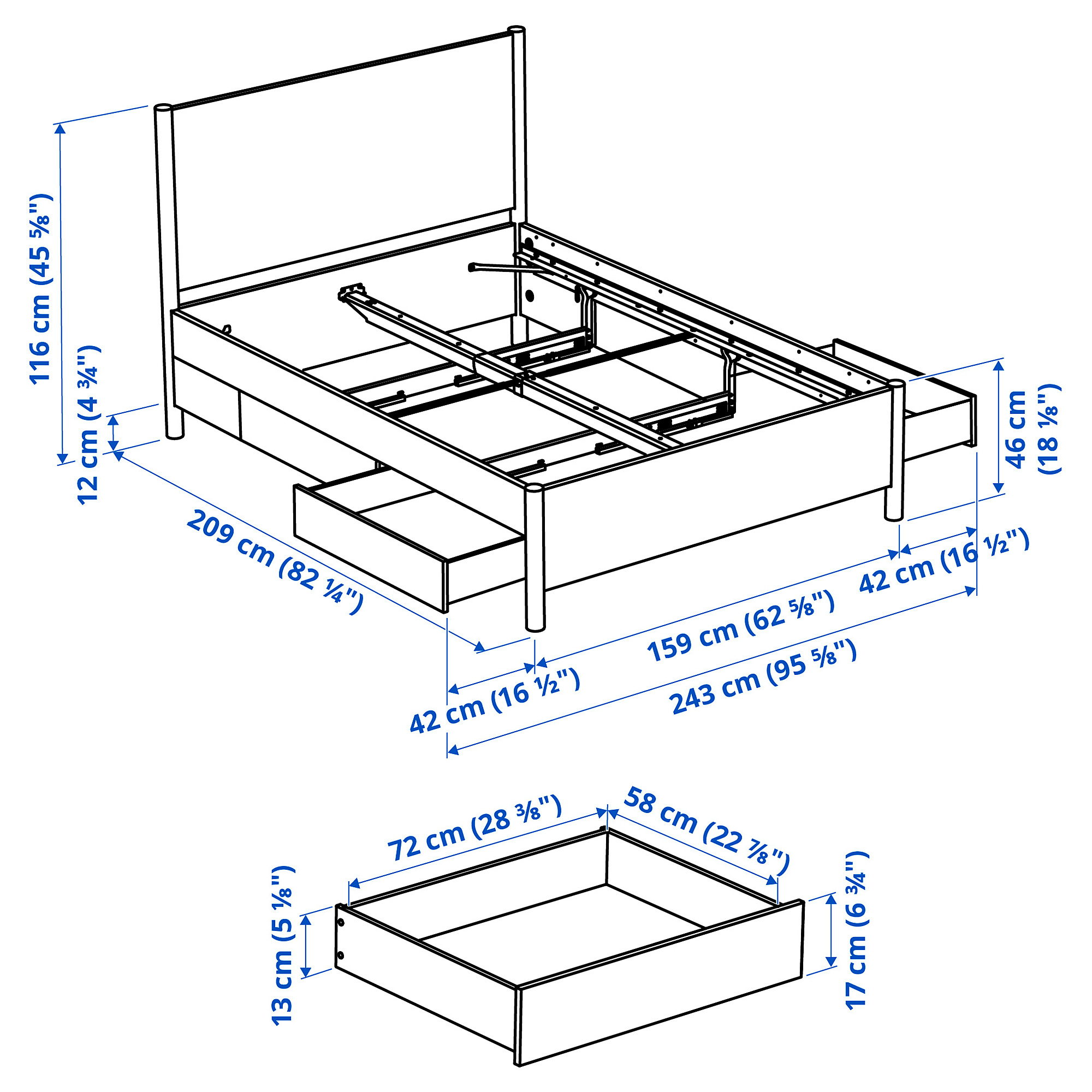 TONSTAD bed frame with storage