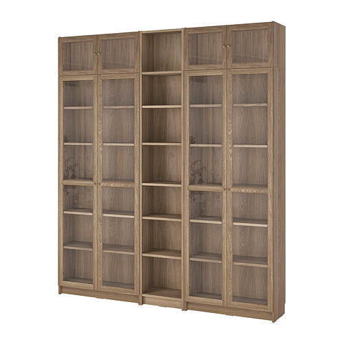 BILLY/OXBERG bookcase w glass doors/ext unit