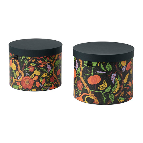 HÖSTAGILLE storage box with lid, set of 2